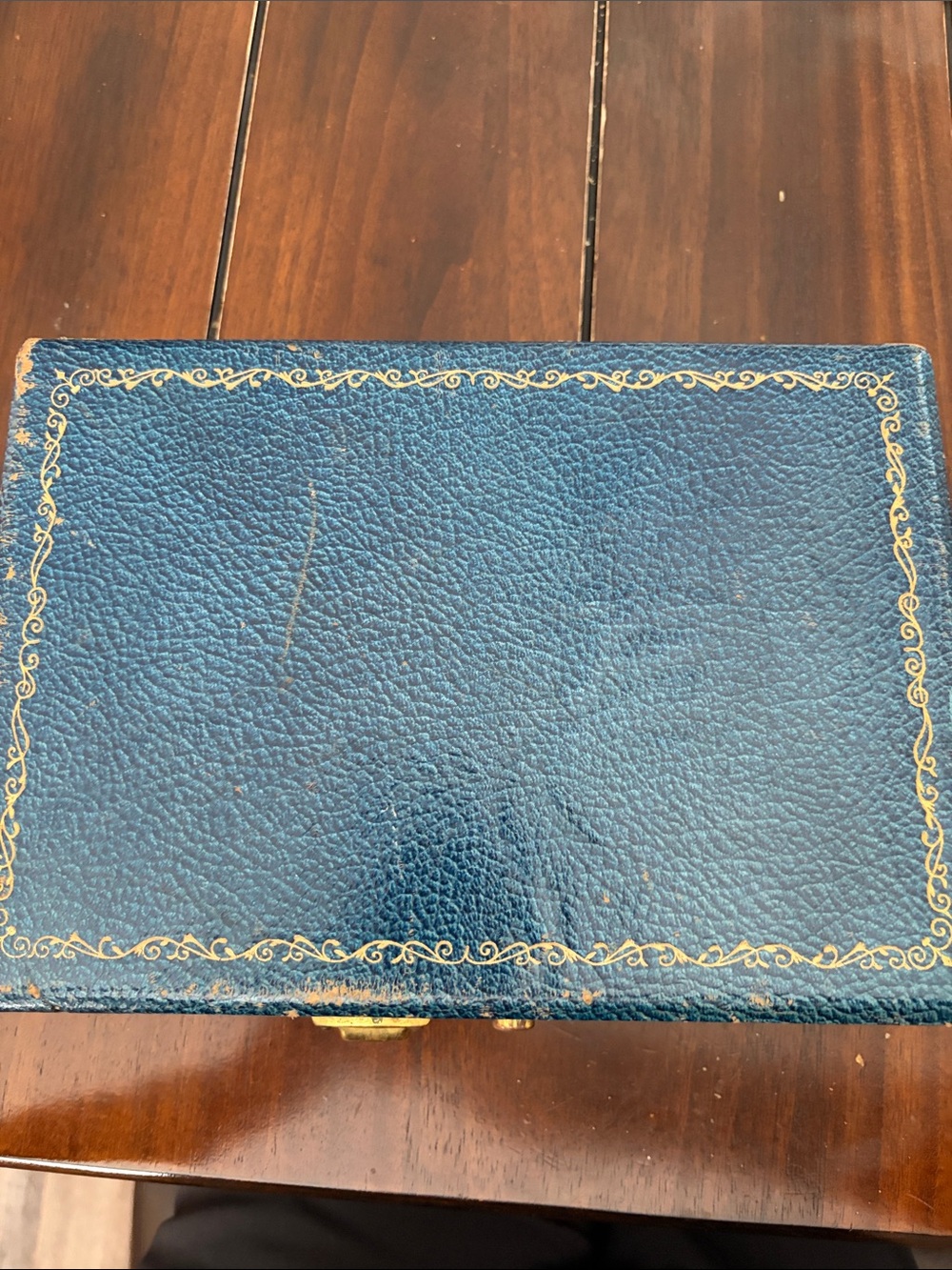 Vintage Blue Decorative Leather Jewelry Box with Gold Trim